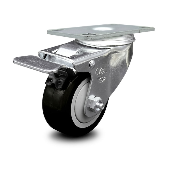 3 Inch Black Polyurethane Wheel Swivel Top Plate Caster with Total Lock Brake